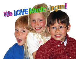three language students, young kids having fun in german, french or spanish class for children