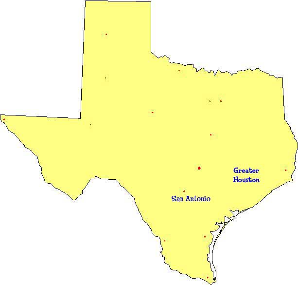 Map of Texas showing French, German and Spanish language classes, activities and childrens programs for kids