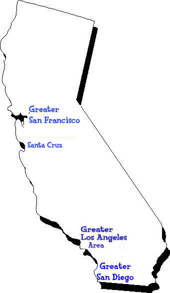 Map of California showing French, German and Spanish language classes, activities and childrens programs for kids